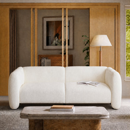 Modular minimalist armchair in cloud-like design, 83-inch cream lambskin fabric for 2-seater, high-load Vabassabi style villa sofa, capable of supporting 2000 pounds.