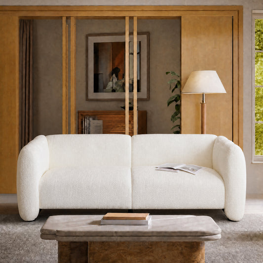 Modular minimalist armchair in cloud-like design, 83-inch cream lambskin fabric for 2-seater, high-load Vabassabi style villa sofa, capable of supporting 2000 pounds.
