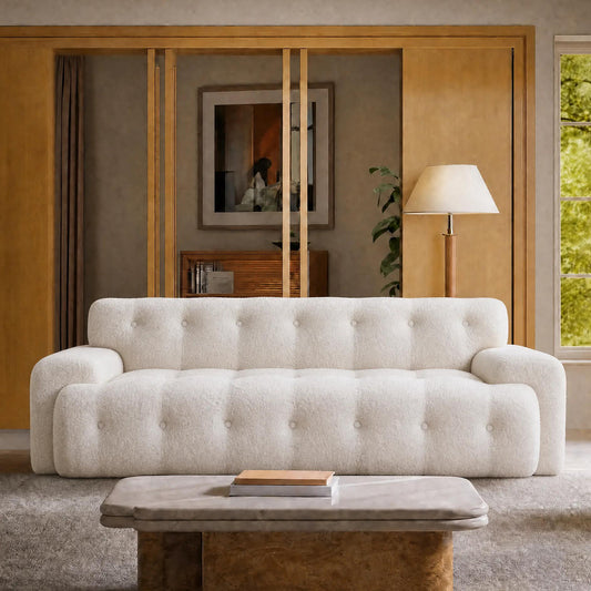 White 88-inch cloud sofa with armrests, capable of supporting 2000 pounds, no assembly required, a comfortable and relaxing recliner, suitable for living rooms and bedrooms.