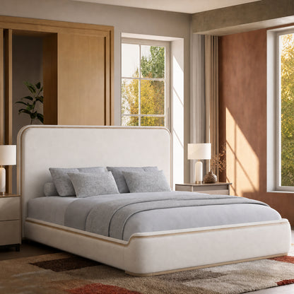 Rounded Gold-Trim Texture Fabric High-Weight Platform Bed