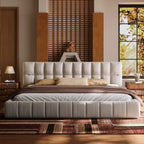 Queen Size Modern Cloud-Feel Bed Frame, 38.5" Tall Cream Upholstered Platform Bed with Thick Soft Headboard & Footboard for Bedroom Apartment