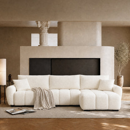 110" White Modular L-Sofa – Boucle Fabric, Lounge Sleeper, Heavy Duty 2000lbs
