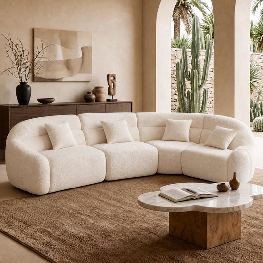 123.2-inch modular curved fabric sofa, cream-colored cloud-shaped sofa, with cushions, capable of supporting 2000 pounds, a sturdy and rustic-style sofa that is suitable for spacious living rooms or villas