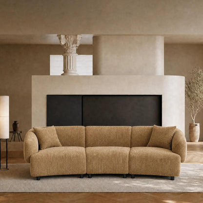98.5-inch modular three-seater sofa - with two throw pillows, solid wood frame, capable of supporting 2000 pounds, brown color scheme