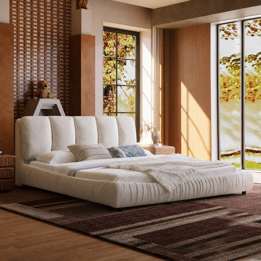 Low Profile Cloud Chenille Bed Non-Slip Slats Wabi-Sabi Apartment Skin-Safe Assembly