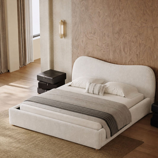 Wave-Arch Integrated Teddy Velvet High-Weight King Bed