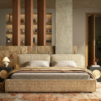 Queen Size Linen Upholstered Platform Bed Frame, Modern Style Cloud-Feel Bed with Low Profile Headboard, No Box Spring Needed, Beige