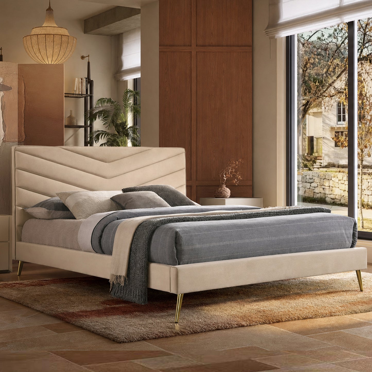 1200LBS Silent Solid Slats Double Platform Bed