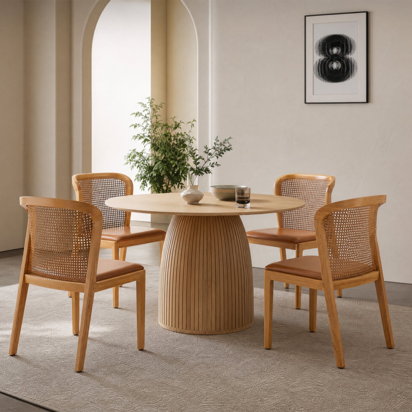 Round Dining Table Modern Wood Kitchen Table 47.24" Circular Tabletop for Leisure Coffee Table OAK.