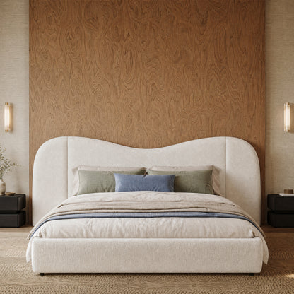Neutral Organic Wavy Silhouette Plush Cloud King Upholstered Bed