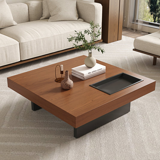 Square Low Coffee Table｜35.43" Hidden Tray, Scratchproof Wood Grain