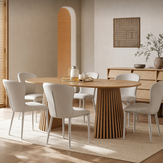 Extendable 39.37inch-70.87inch Wooden Dining Table, Fashionable Oval Design and Slatted Table Legs
