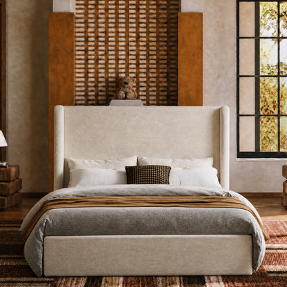 Medieval Minimal Tall Wing Cloud Boucle Queen Bed Frame