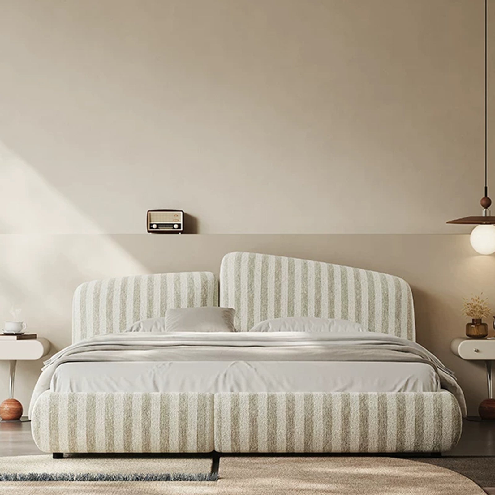 Queen Size Bed Frame, Upholstered Cloud-Feel Platform Beds Frames with Headboard, Anti-Collision Soft Rounded Corners Footboard, No Box Spring Required, Easy Assembly