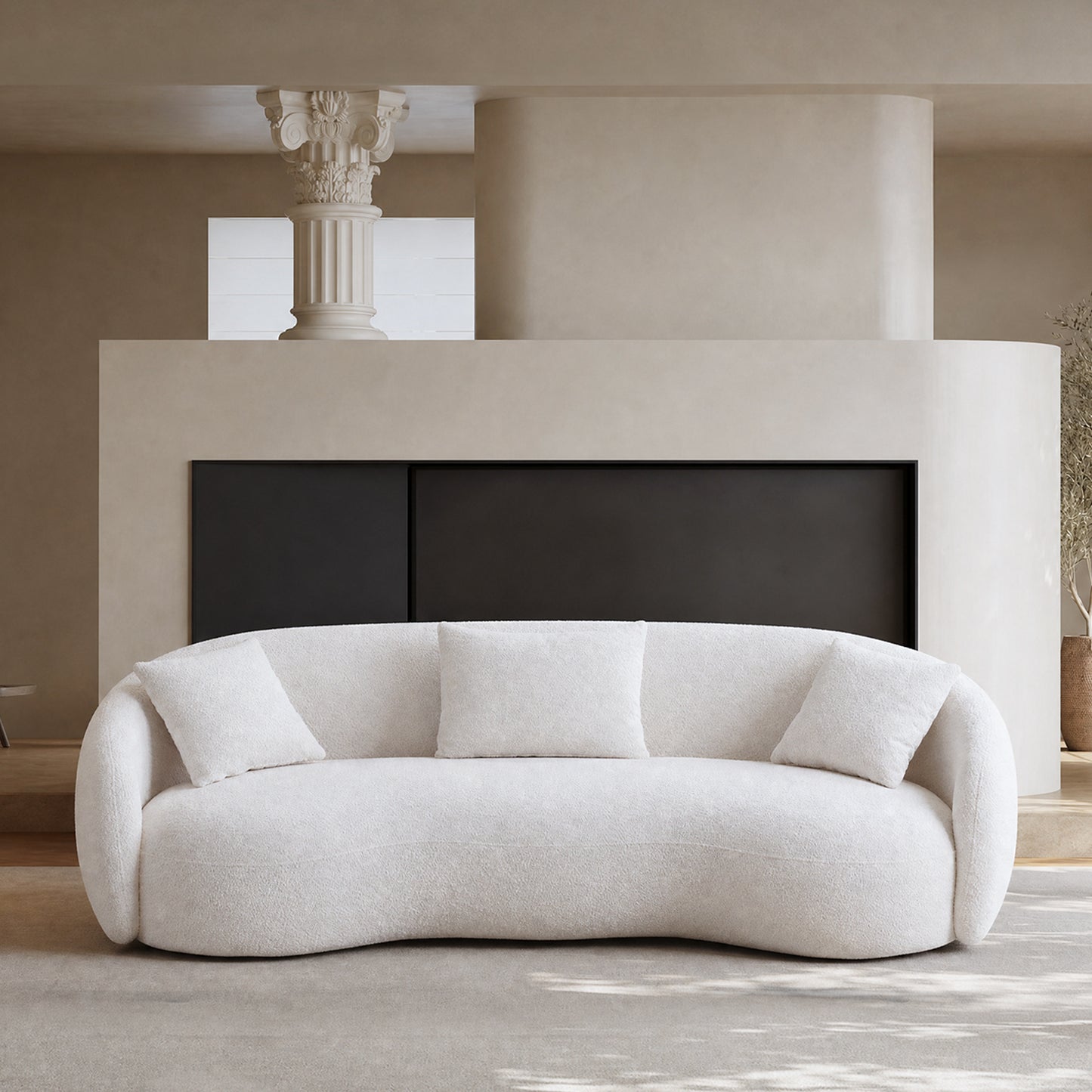 White Boucle Fabric 93.6" 3-Seater Sofa – Lounge Sleeper with Solid Wood Framem,No assembly required.
