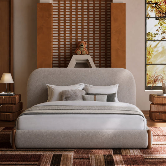 49" Curved Integrated Storage-Drawer Fabric King Bed