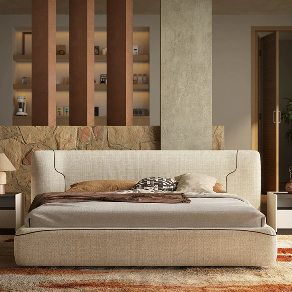 Queen Size Upholstered Platform Bed Frame with Extra-Wide Wingback Headboard, Sturdy Wooden Slats Low Profile for Bedroom