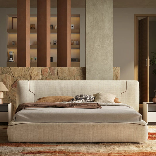 Queen Size Upholstered Platform Bed Frame with Extra-Wide Wingback Headboard