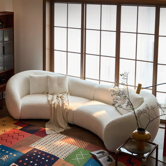 110.24" Modern Curved Sofa with Elegant Love Heart Design,Plush Beige Fabric Couch