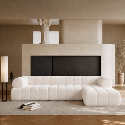 122-inch white wave modular L-shaped sofa, plush curved corner cloud sofa with armrests, with a load capacity of 2000 pounds, modern minimalist style