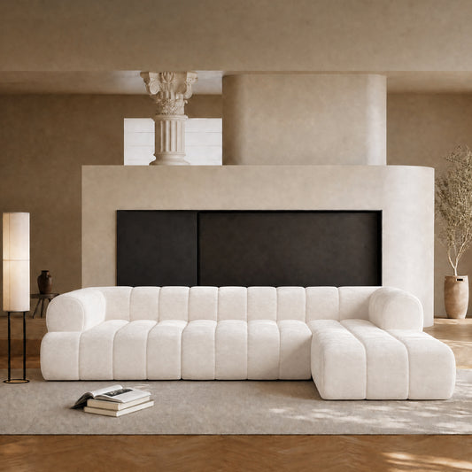 122-inch white wave modular L-shaped sofa, plush curved corner cloud sofa with armrests, with a load capacity of 2000 pounds, modern minimalist style