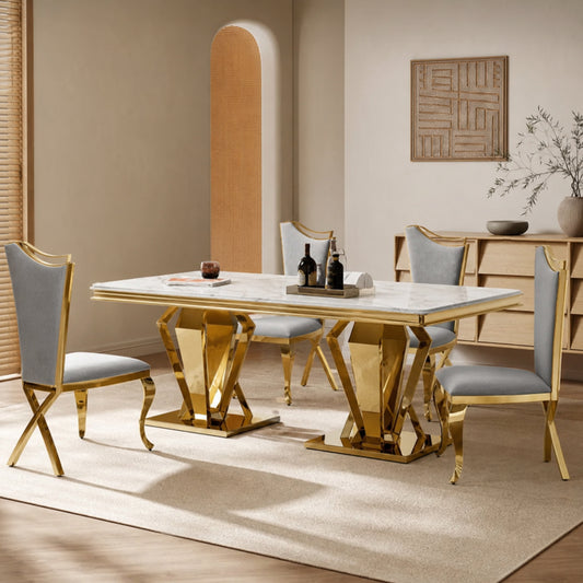 66.9"MDF Marble Top Dining Table , Stainless Steel with Diamond-Shaped Base