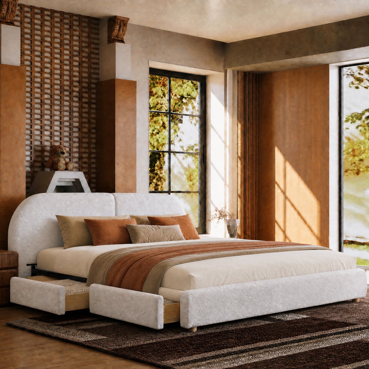 Cloud-Feel Queen Size Boucle Bed Frame