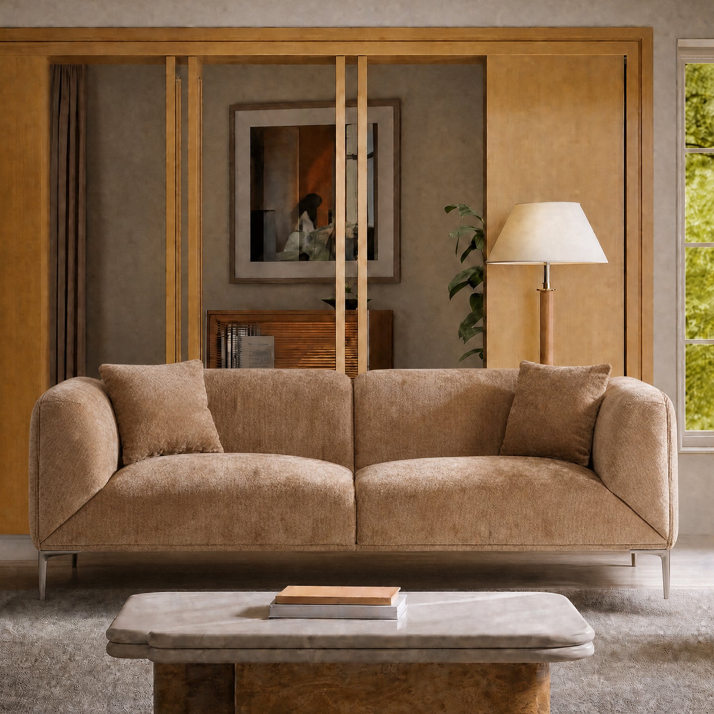 82.68-inch brown corduroy modular 2-seater sofa, modern armchair fabric sofa, with leg supports and cushions, with a load capacity of 2000 pounds, sturdy and durable, minimalist design, suitable for living rooms and apartments