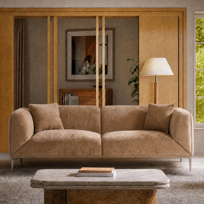 82.68-inch brown corduroy modular 2-seater sofa, modern armchair fabric sofa, with leg supports and cushions, with a load capacity of 2000 pounds, sturdy and durable, minimalist design, suitable for living rooms and apartments