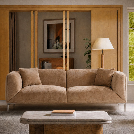 82.68-inch brown corduroy modular 2-seater sofa, modern armchair fabric sofa, with leg supports and cushions, with a load capacity of 2000 pounds, sturdy and durable, minimalist design, suitable for living rooms and apartments