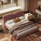 Queen Size Cloud Bed Frame, Mid-Century Modern Upholstered Bed with Soft Chenille Fabric, Low Profile Platform Bed with Curved Double Headboard
