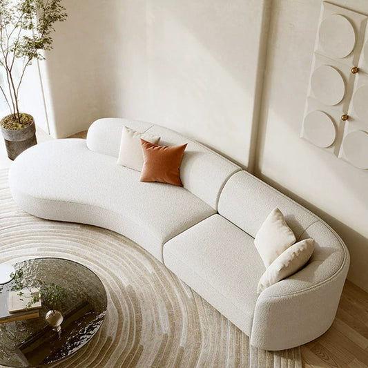 Modern 122" W Left Hand Facing Curved Couch, Minimalist Comfy Boucle Fabric Sofa