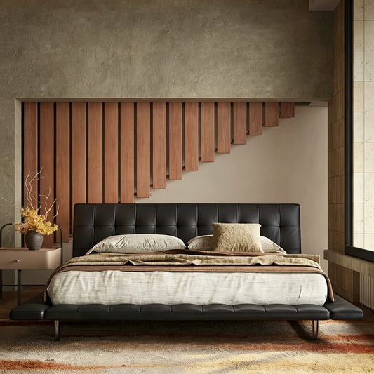 Queen Size Black Faux Leather Modern Luxury Tufted Bed Frame