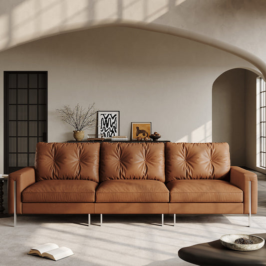 Modern Faux Leather Sofa 110.24" for Three, Simple and Fashionable Design