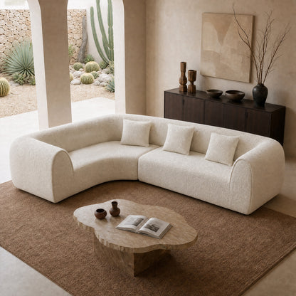 110.2-inch white modular L-shaped sofa - fabric circular design, lounge chair, with three throw pillows, with a load capacity of 2000 pounds