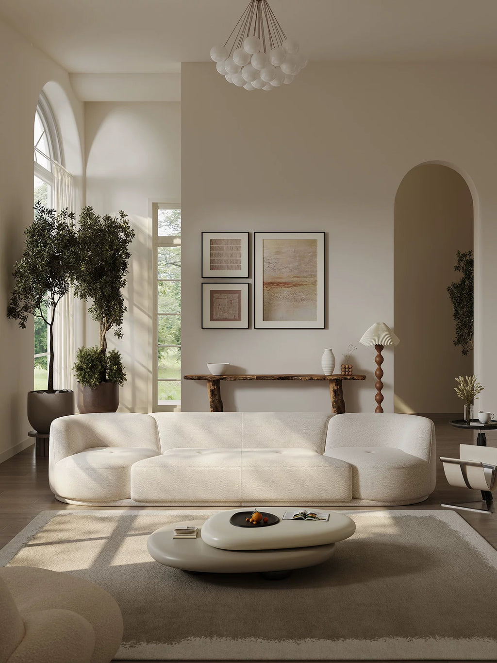 118.11" Modular Sectional Sofa, Cream Linen Fabric 4-Seat Couch with Swivel Accent Chair, Modern Minimalist Cloud-Feel Sofa for Living Room, Comfy Deep Seat