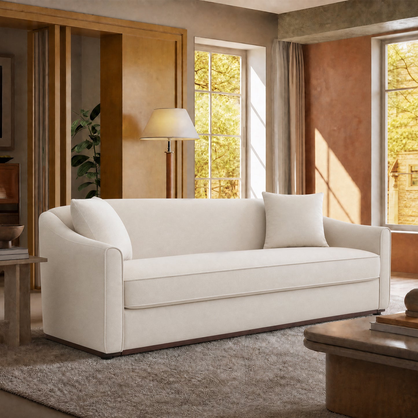 75.78-inch white double sofa - a reclining sofa, equipped with two throw pillows, no assembly required, capable of supporting up to 2000 pounds