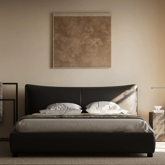 Queen Size Faux Leather Platform Bed with Wood Slats, Heavy Duty Mattress Foundation
