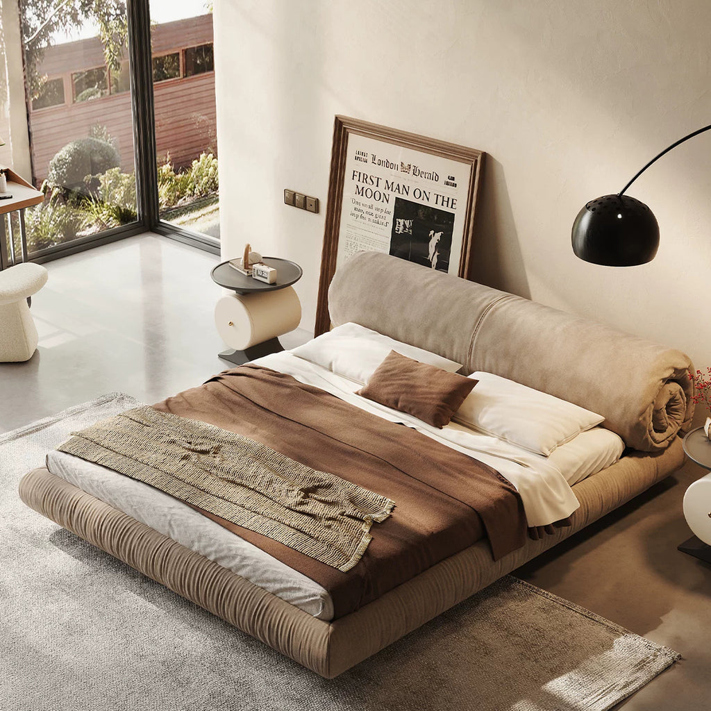 Queen Size Cloud-Feel Bed Frame with Oversized Padded Headboard, Modern Luxury Upholstered Platform Bed, Low Profile Soft Bed Frame with Solid Wood Slats, No Box Spring Needed