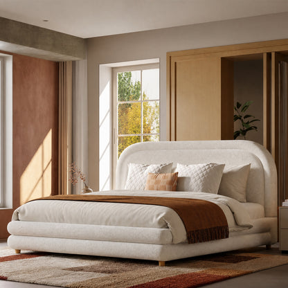Neutral Minimal Curved Arch Dome Cloud Boucle Queen Bed Frame