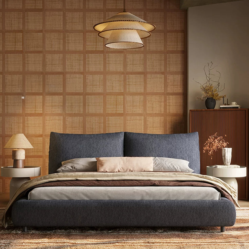 Queen Size Upholstered Platform Bed Frame with Soft Headboard, Modern Chenille Fabric Bed, No Box Spring Needed