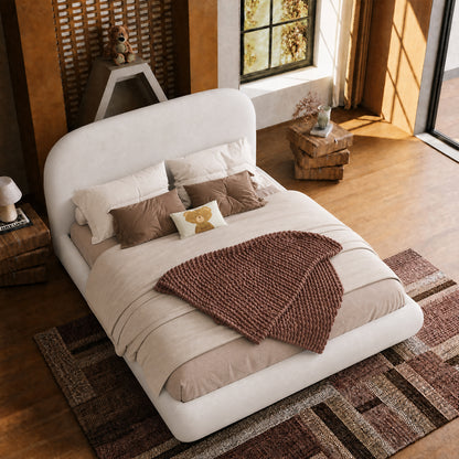 Queen French Minimalist Curved Boucle Bed Frame