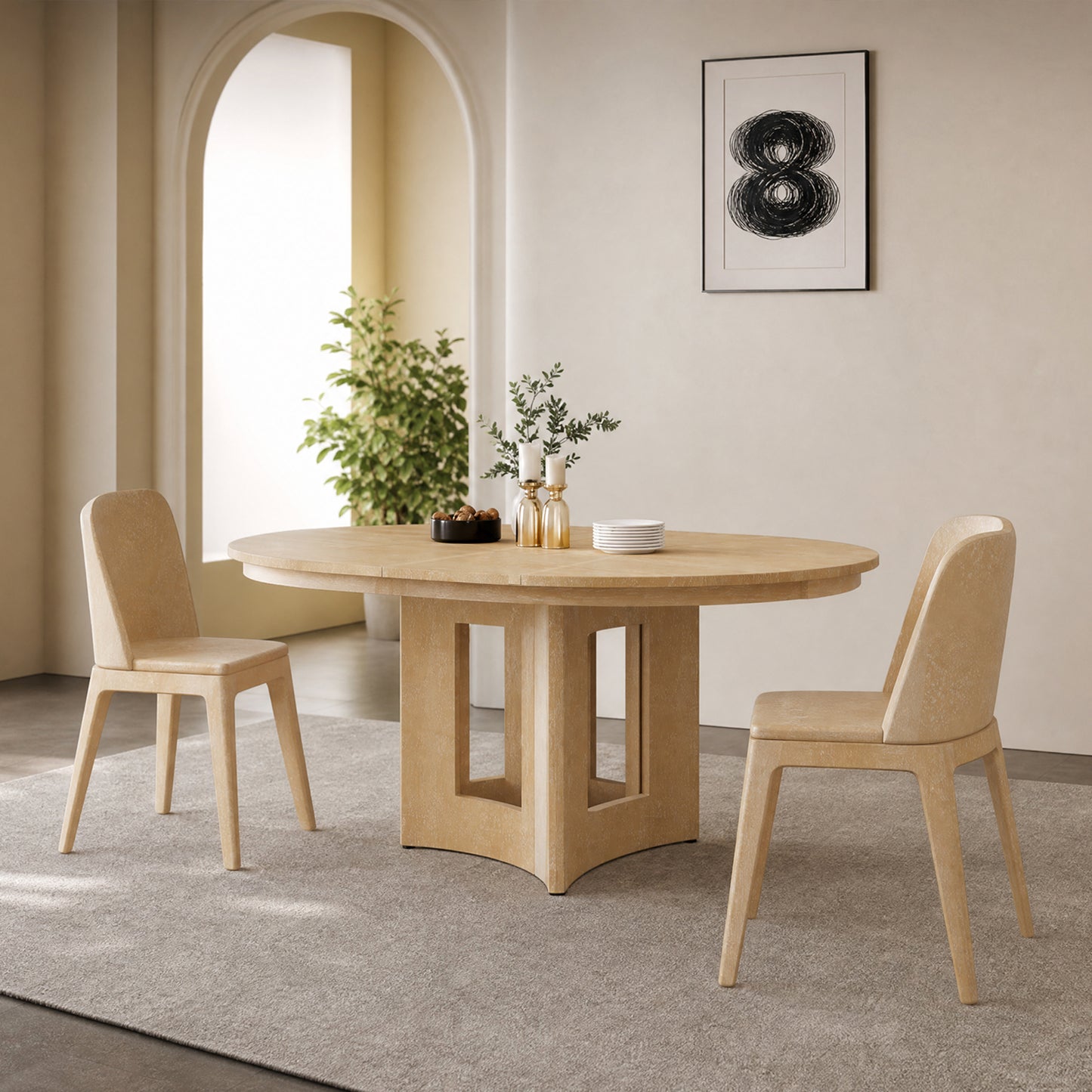 Extendable Farmhouse Round Dining Table – 16" Removable Leaf, Solid Wood, Space-Saving