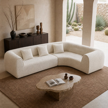 110.2-inch white modular L-shaped sofa - fabric circular design, lounge chair, with three throw pillows, with a load capacity of 2000 pounds