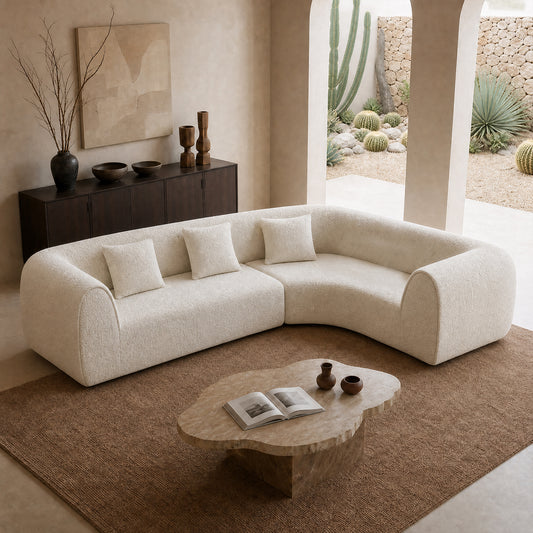110.2-inch white modular L-shaped sofa - fabric circular design, lounge chair, with three throw pillows, with a load capacity of 2000 pounds