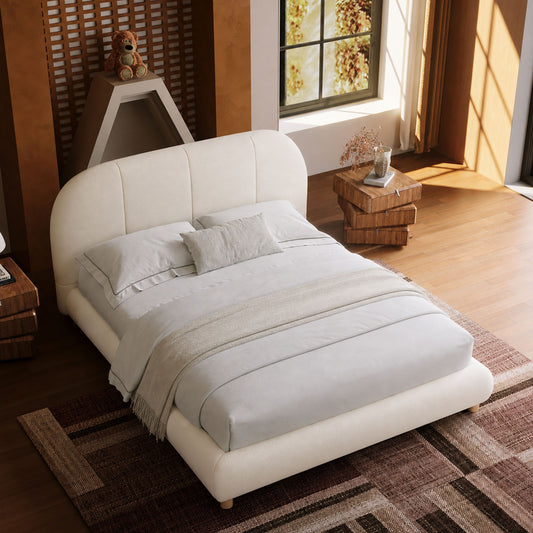 Curved 3-Panel Teddy Velvet High-Weight Platform Bed