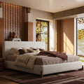 Queen Size Boucle Cloud-Feel Bed Frame, White Upholstered Platform Bed with Soft Headboard, Solid Wood Legs, No Box Spring Required, Easy Assembly