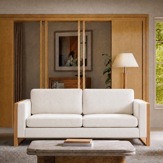 79-inch Cream-colored Medieval Double Sofa | Durable solid wood frame, with a load-bearing capacity of 2000 pounds. Suitable for small-sized living rooms. Modular design.