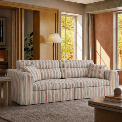 Modern multi-color striped 111.02-inch double sofa - modular design, comfortable and relaxing bed, equipped with cushions, made of solid wood, with a load-bearing capacity of 2000 pounds, easy to assemble