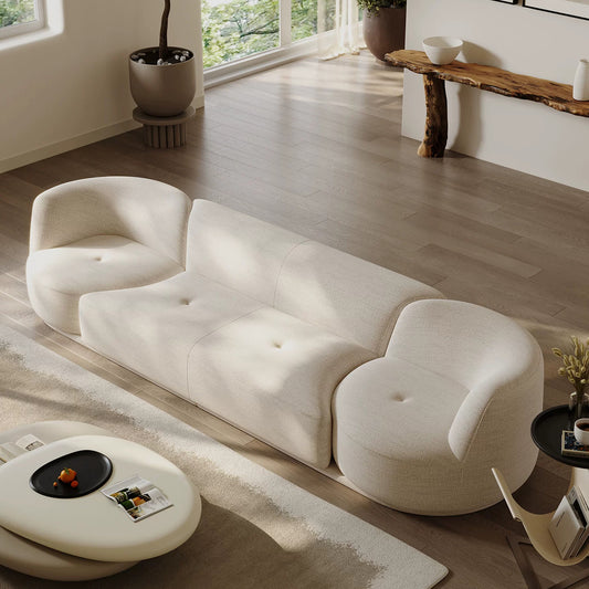 118.11" Modular Sectional Cloud-Feel Sofa,Modern Cream Linen Fabric 4-Seat Couch
